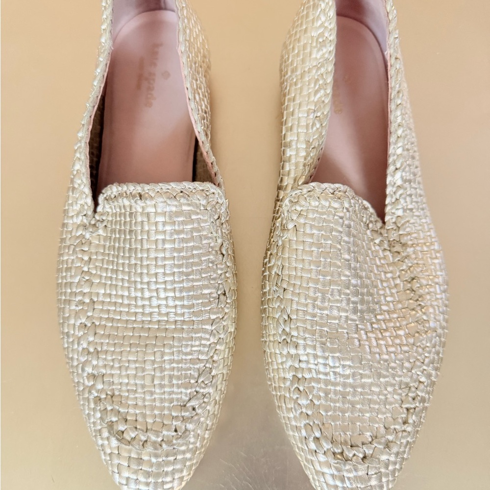 kate spade Woven Metallic Loafers in Light Gold